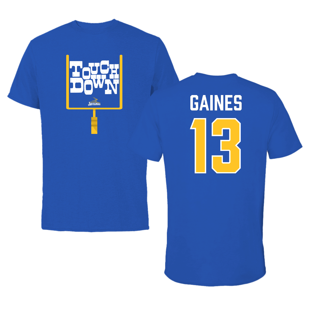 Texas A&M University-Kingsville Football Blue Touchdown Performance Tee - #13 Jason Gaines