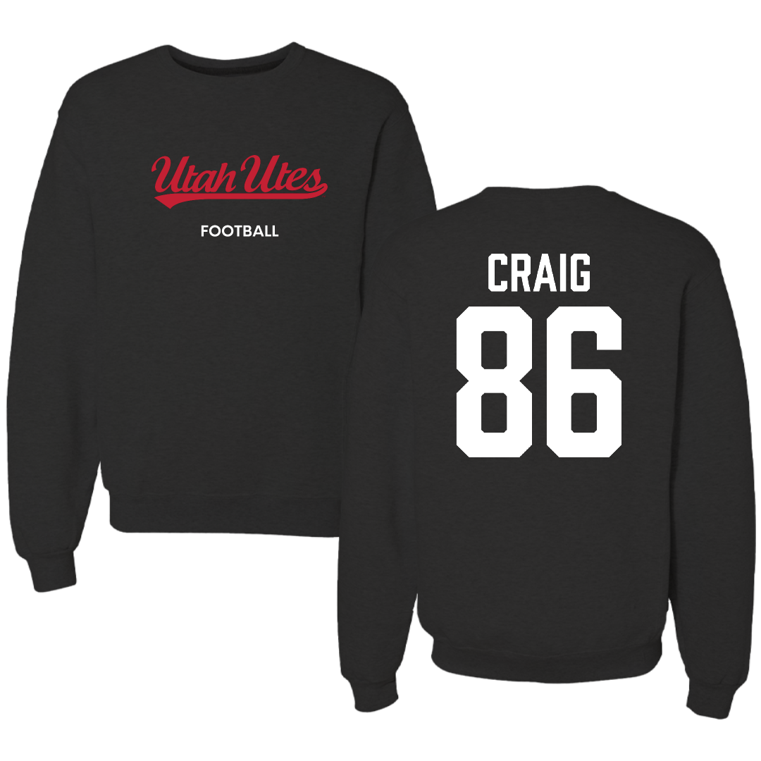 University of Utah Football Black Crewneck - #86 Brigden Craig