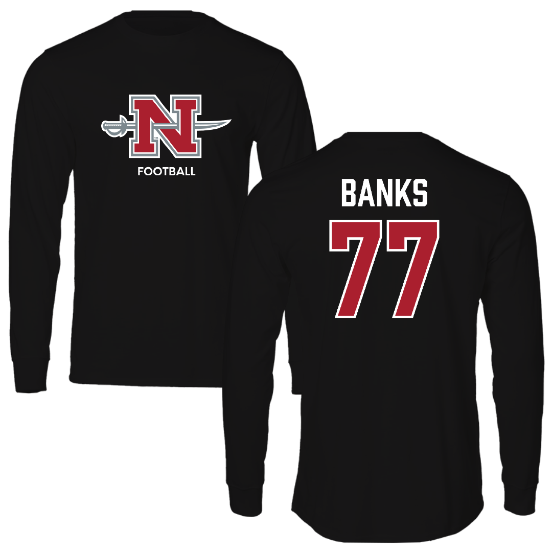 Nicholls State University Football Black Mascot Performance Long Sleeve - #77 Cam Banks