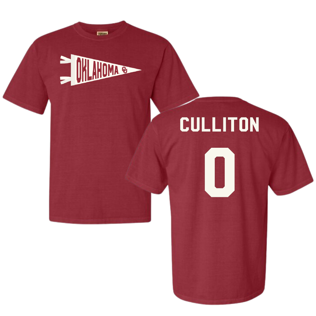 University of Oklahoma Basketball Crimson Pennant Comfort Colors Tee - #0 Beatrice Culliton