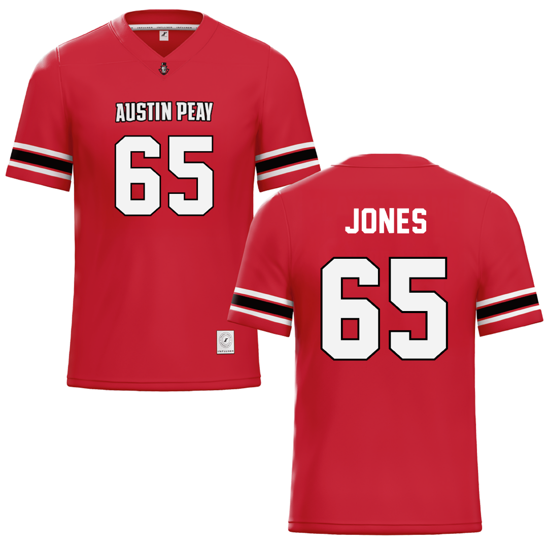 Austin Peay State University Red Football Jersey - #65 Miada Jones