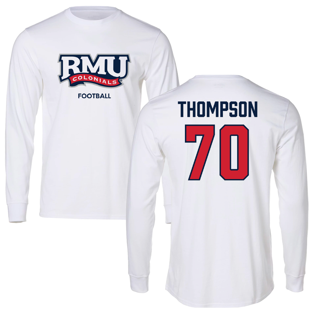 Robert Morris University Football White Long Sleeve - #70 Dante Thompson