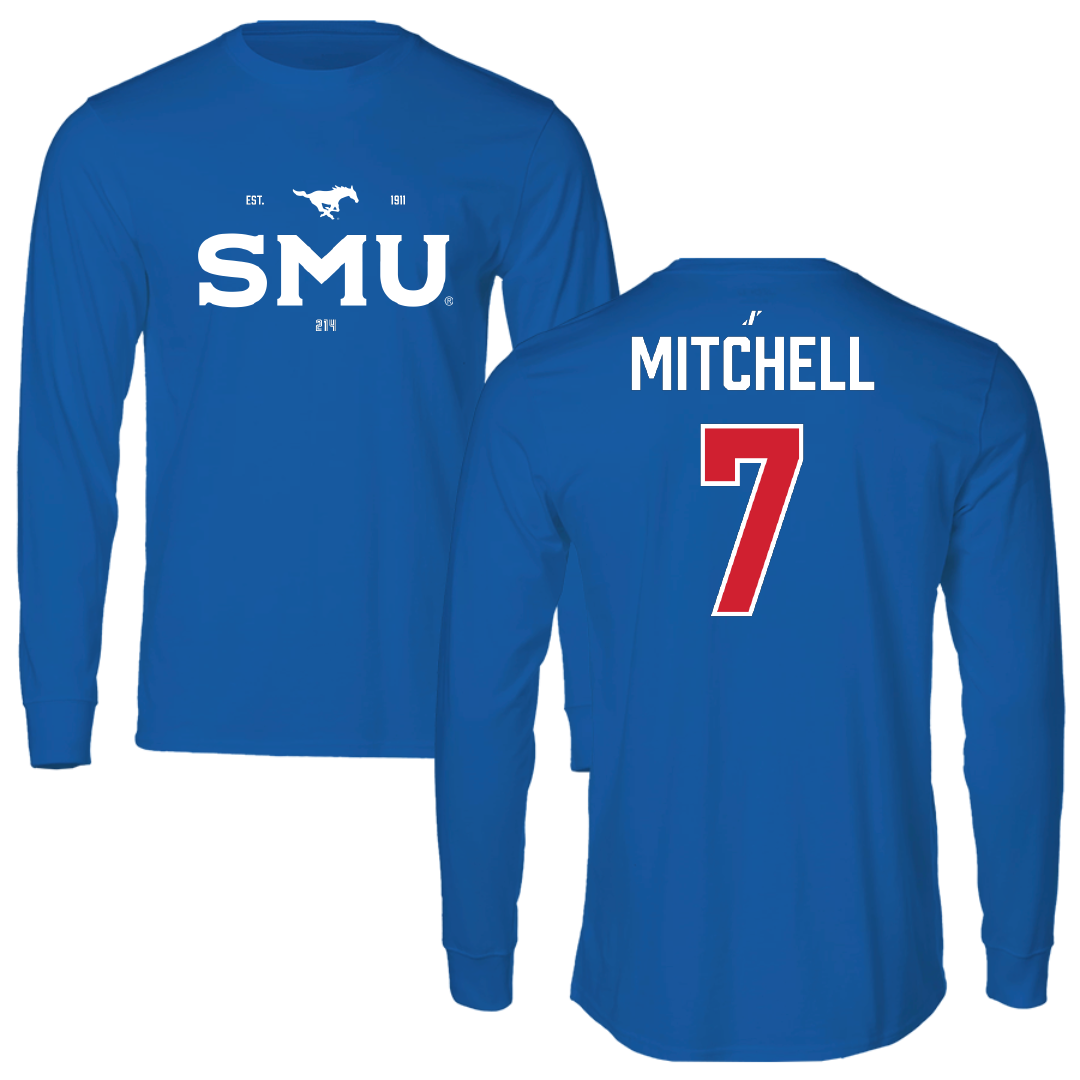 Southern Methodist University Soccer Blue General Performance Long Sleeve - #7 Jaylinn Mitchell