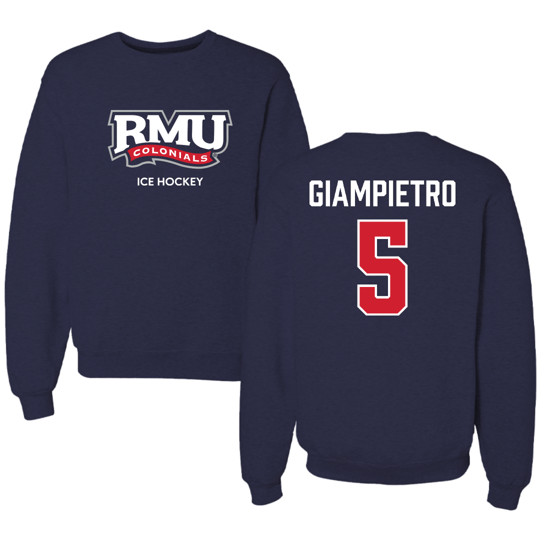 Robert Morris University Ice Hockey (W) Navy RMU Crewneck - #5 Alaina Giampietro