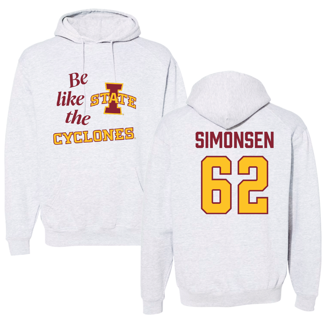 Iowa State University Football Light Gray Be Like Us Hoodie - #62 Braden Simonsen