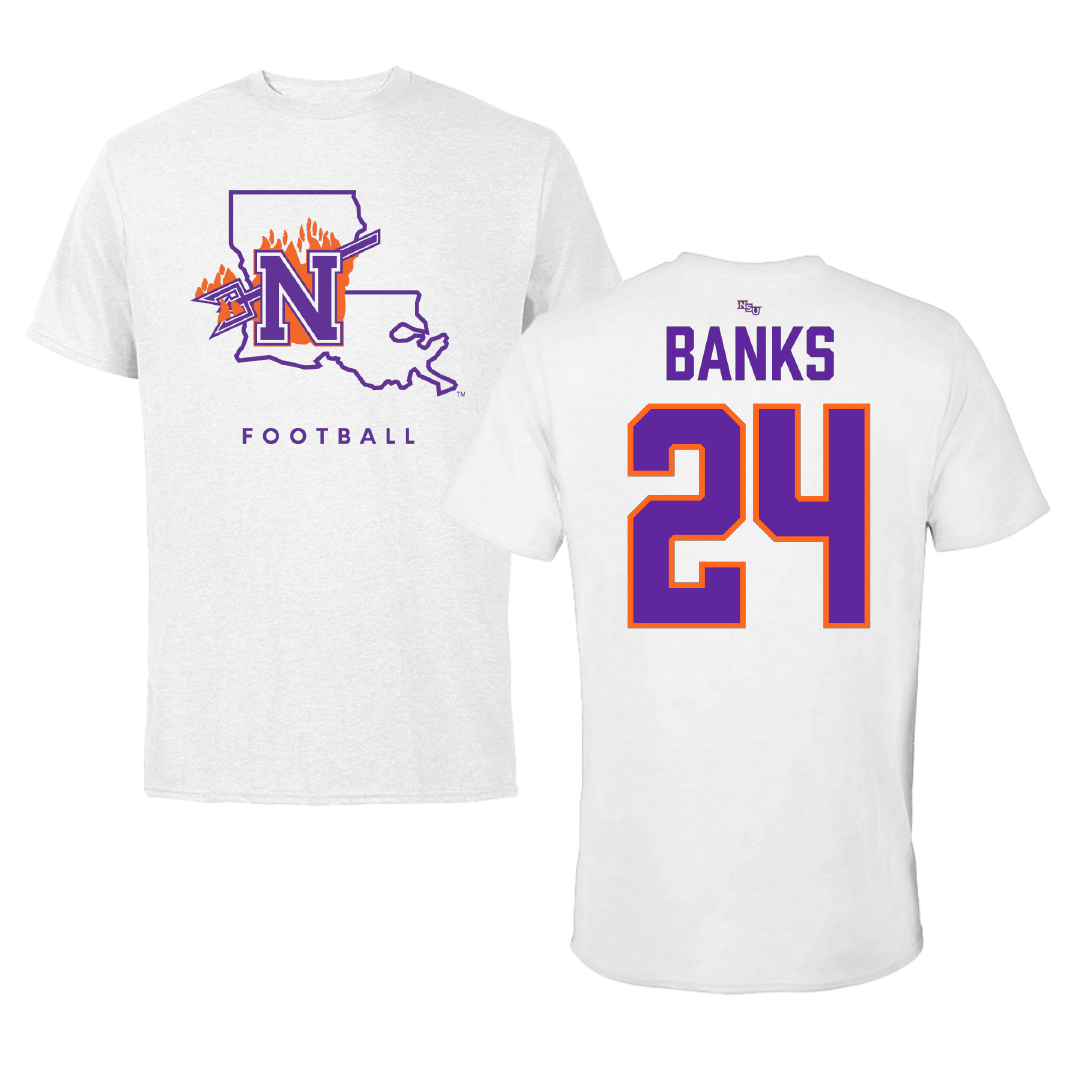 Northwestern State University Football White Performance Tee - #24 Brian Banks