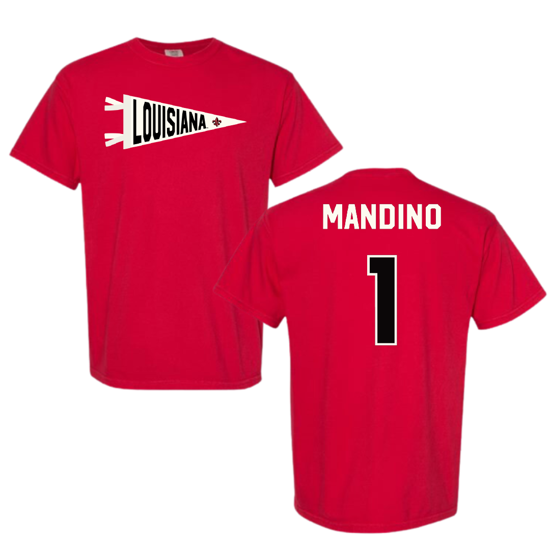 University of Louisiana at Lafayette Baseball Red Pennant Comfort Colors Tee - #1 Maddox Mandino