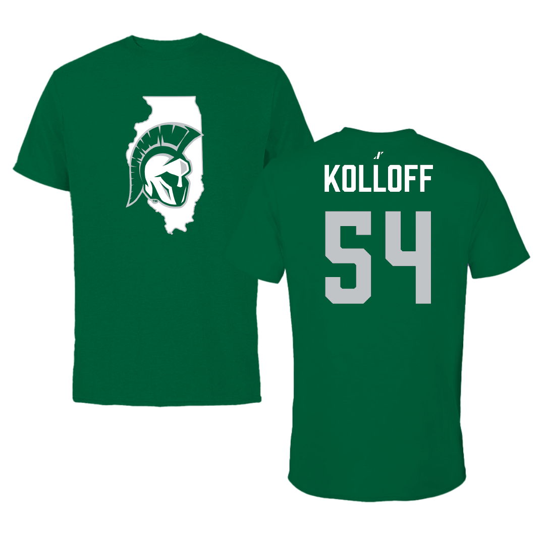 Illinois Wesleyan University Football Green State Tee - #54 Ethan Kolloff