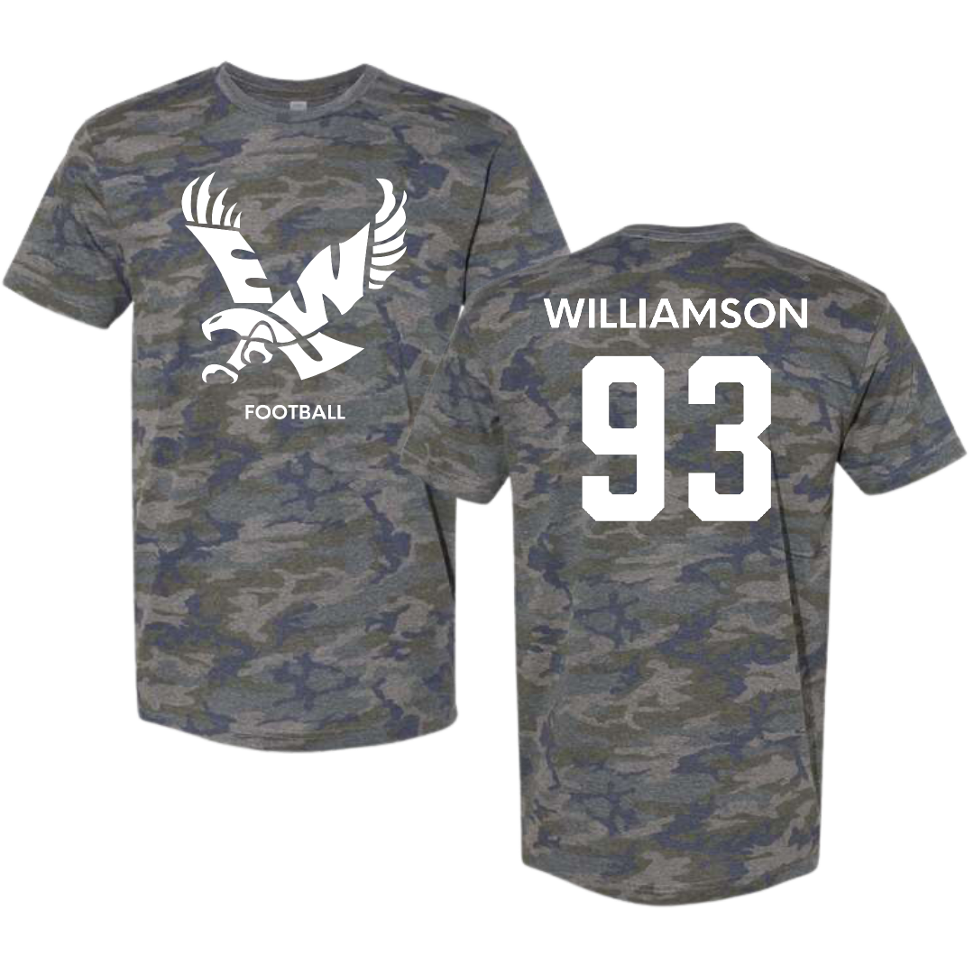 Eastern Washington University Football Vintage Camo Tee - #93 Ethan Williamson