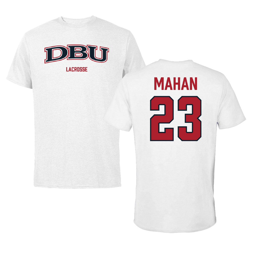 Dallas Baptist University Lacrosse (M) White Performance Tee - #23 Devin Mahan
