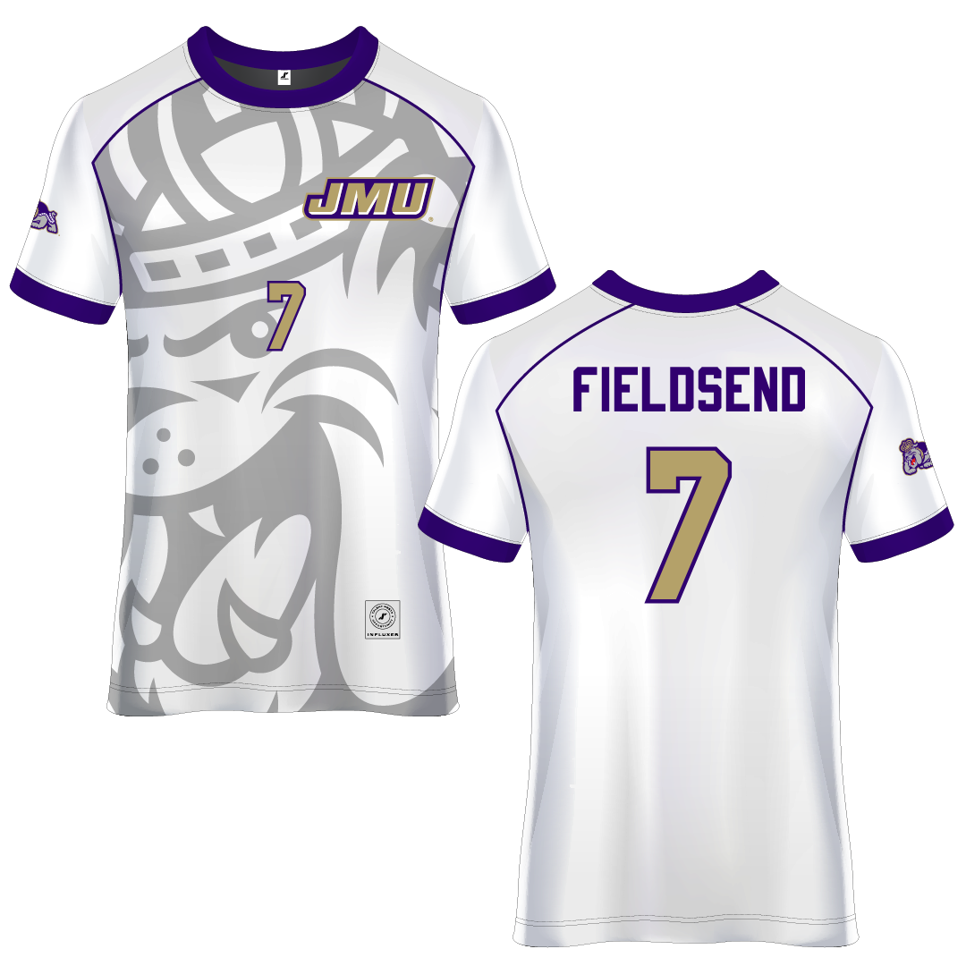 James Madison University White Soccer Jersey - #7 Jeanette Fieldsend