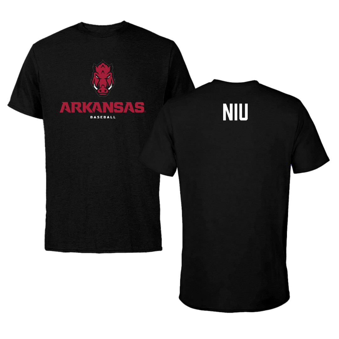 University of Arkansas Baseball Black Tee - Maika Niu
