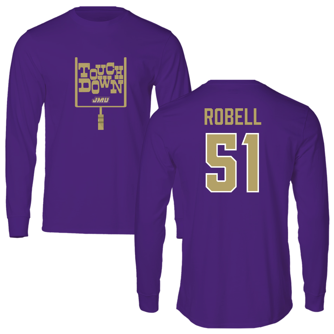 James Madison University Football Purple Touchdown Long Sleeve - #51 Riley Robell