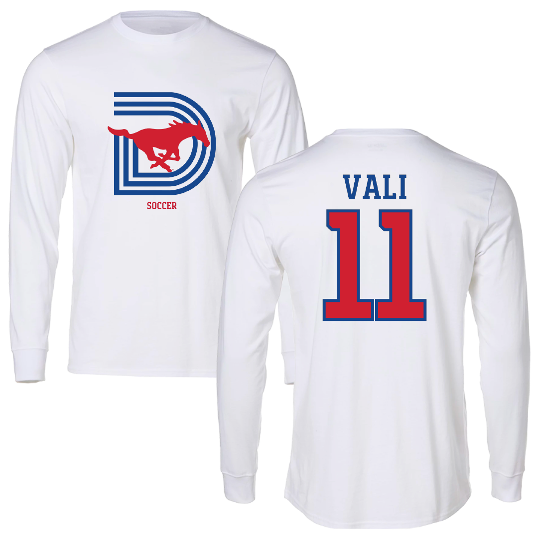 Southern Methodist University Soccer (W) White Performance Long Sleeve - #11 Addison Vali