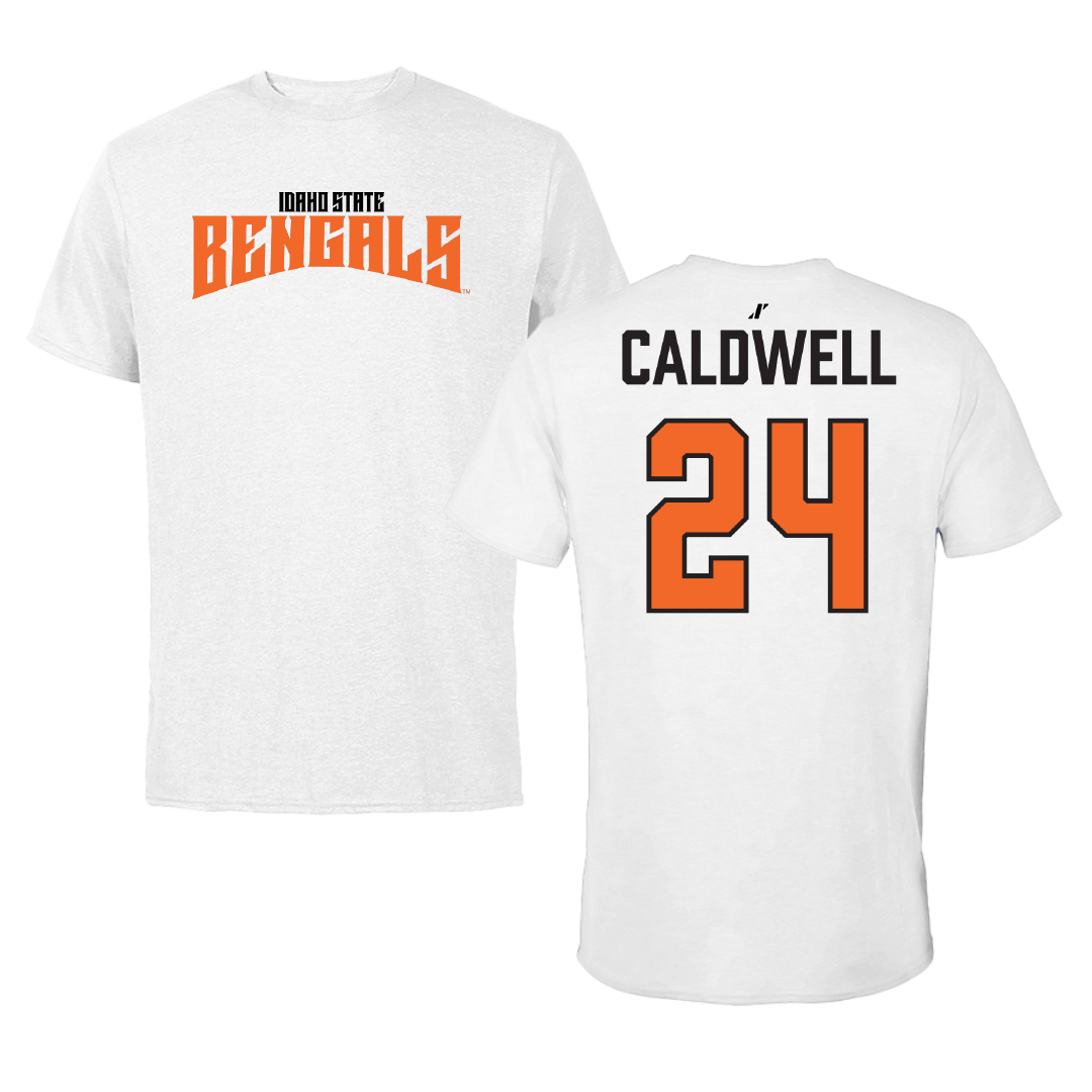 Idaho State University Basketball White Classic Performance Tee - #24 Aspen Caldwell