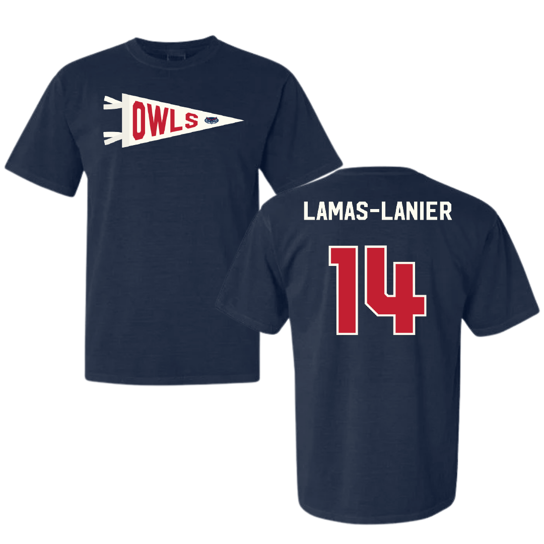 Florida Atlantic University Football Navy Pennant Comfort Colors Tee - #14 Courtney Lamas-Lanier