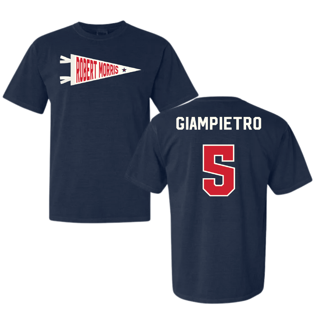 Robert Morris University Ice Hockey Navy Pennant Comfort Colors Tee - #5 Alaina Giampietro