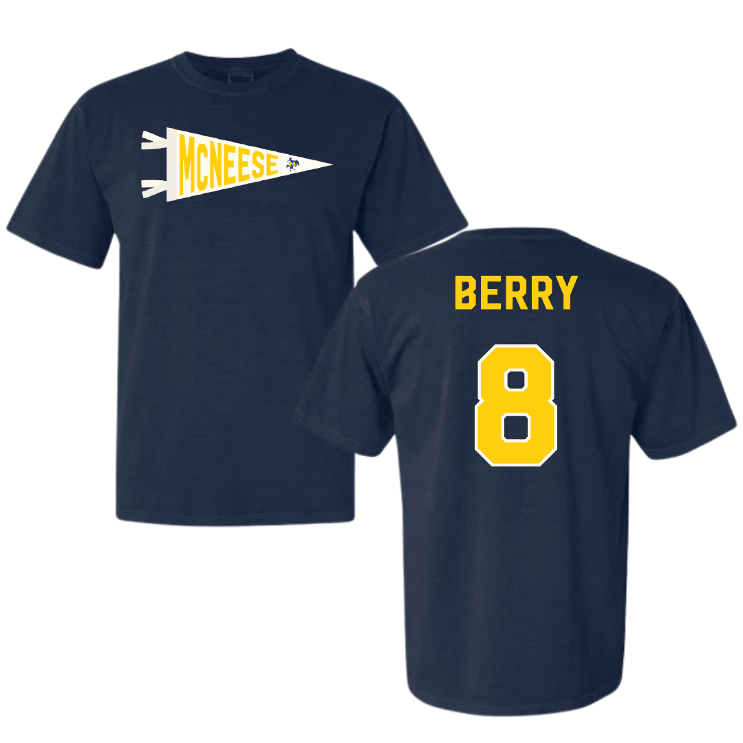 McNeese State University Basketball Navy Pennant Comfort Colors Tee - #8 Avari Berry