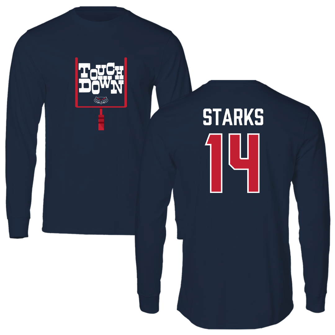 Florida Atlantic University Football Navy Touchdown Performance Long Sleeve - #14 Tyriq Starks