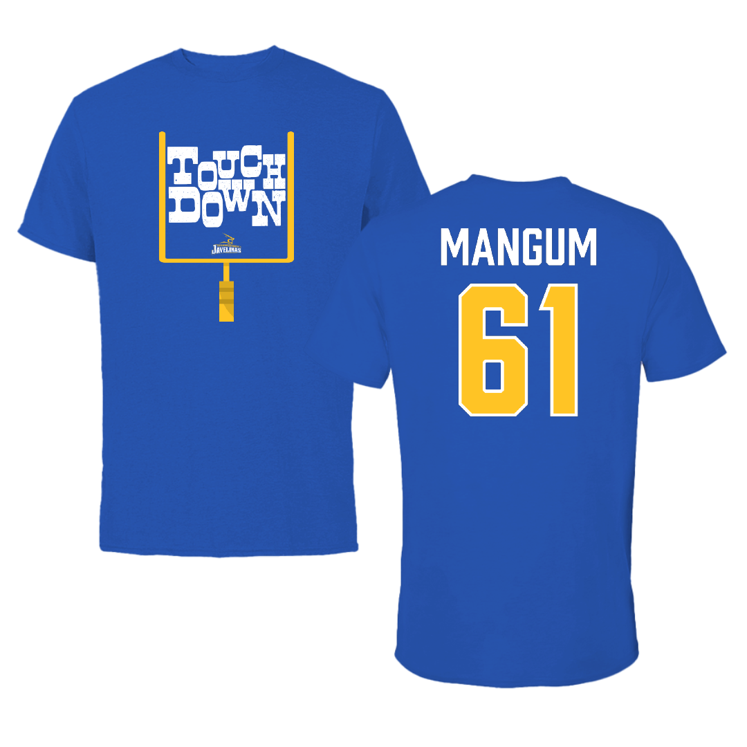 Texas A&M University-Kingsville Football Blue Touchdown Tee - #61 Hunter Mangum