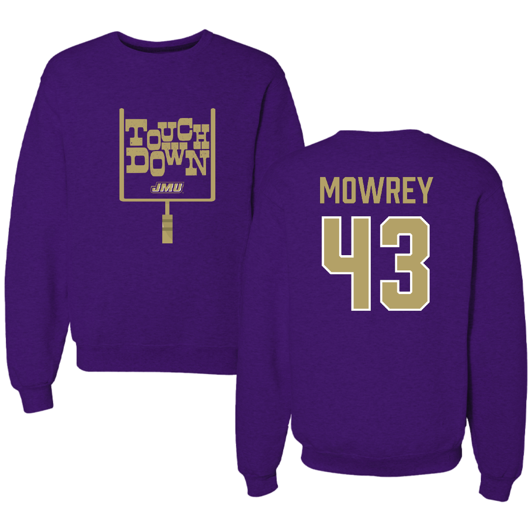 James Madison University Football Purple Touchdown Crewneck - #43 Jack Mowrey