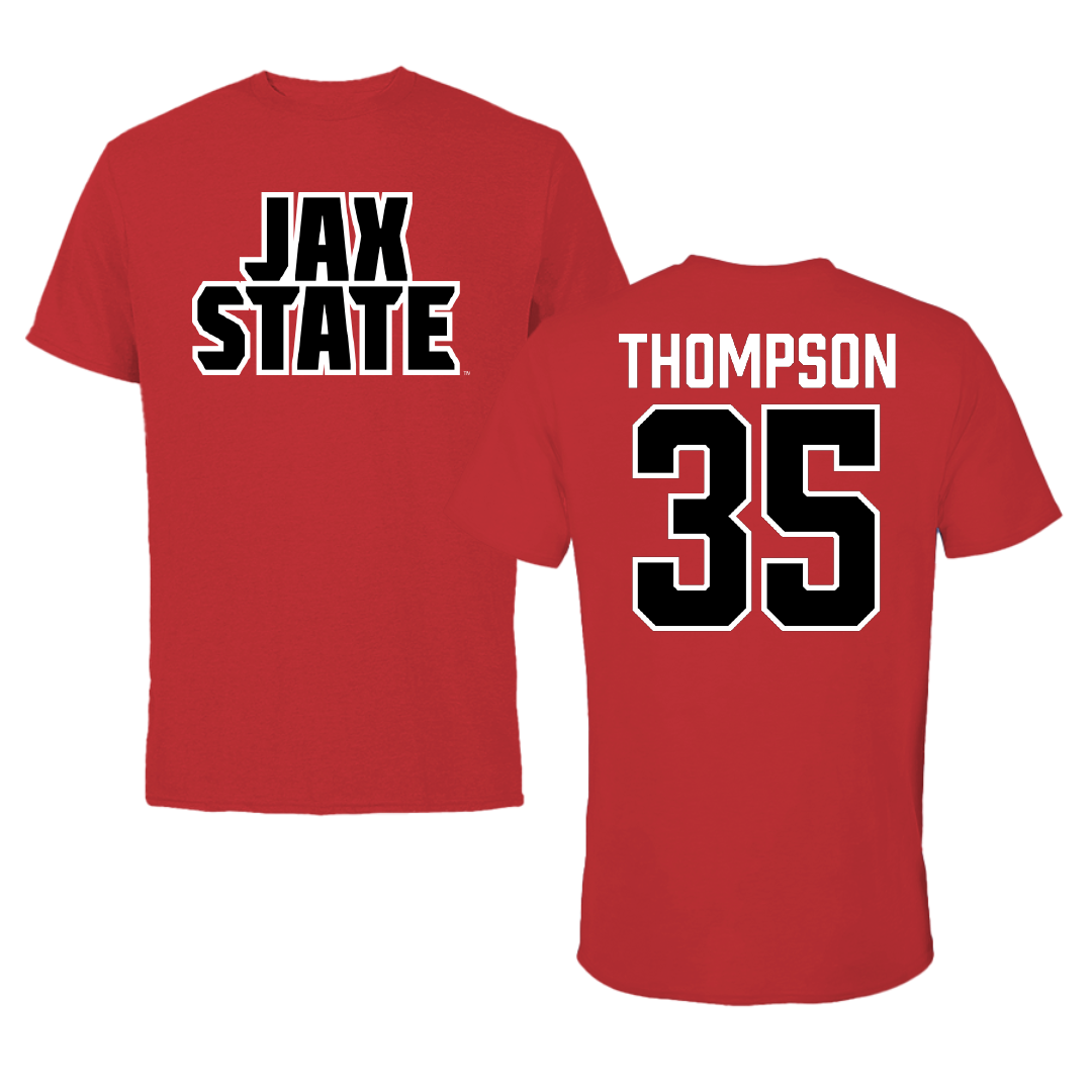 Jacksonville State University Football Red Tee - #35 Aidan Thompson