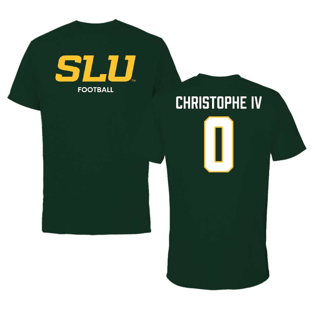 Southeastern Louisiana University Football Forest Green Tee - #0 Herman Christophe IV