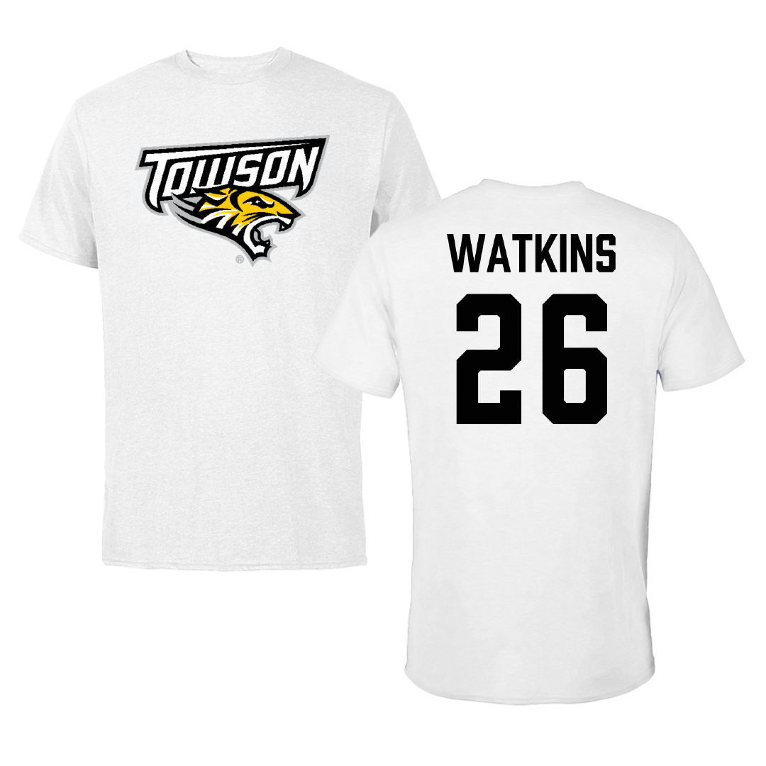 Towson University Football White Performance Tee - #26 Christopher Watkins
