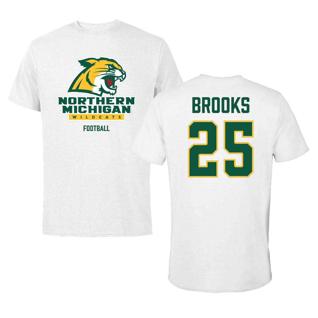 Northern Michigan University Football White Performance Tee - #25 Davion Brooks