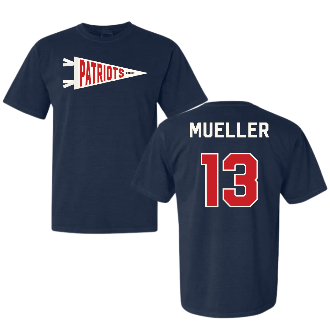 Dallas Baptist University Soccer Navy Pennant Comfort Colors Tee - #13 Sam Mueller