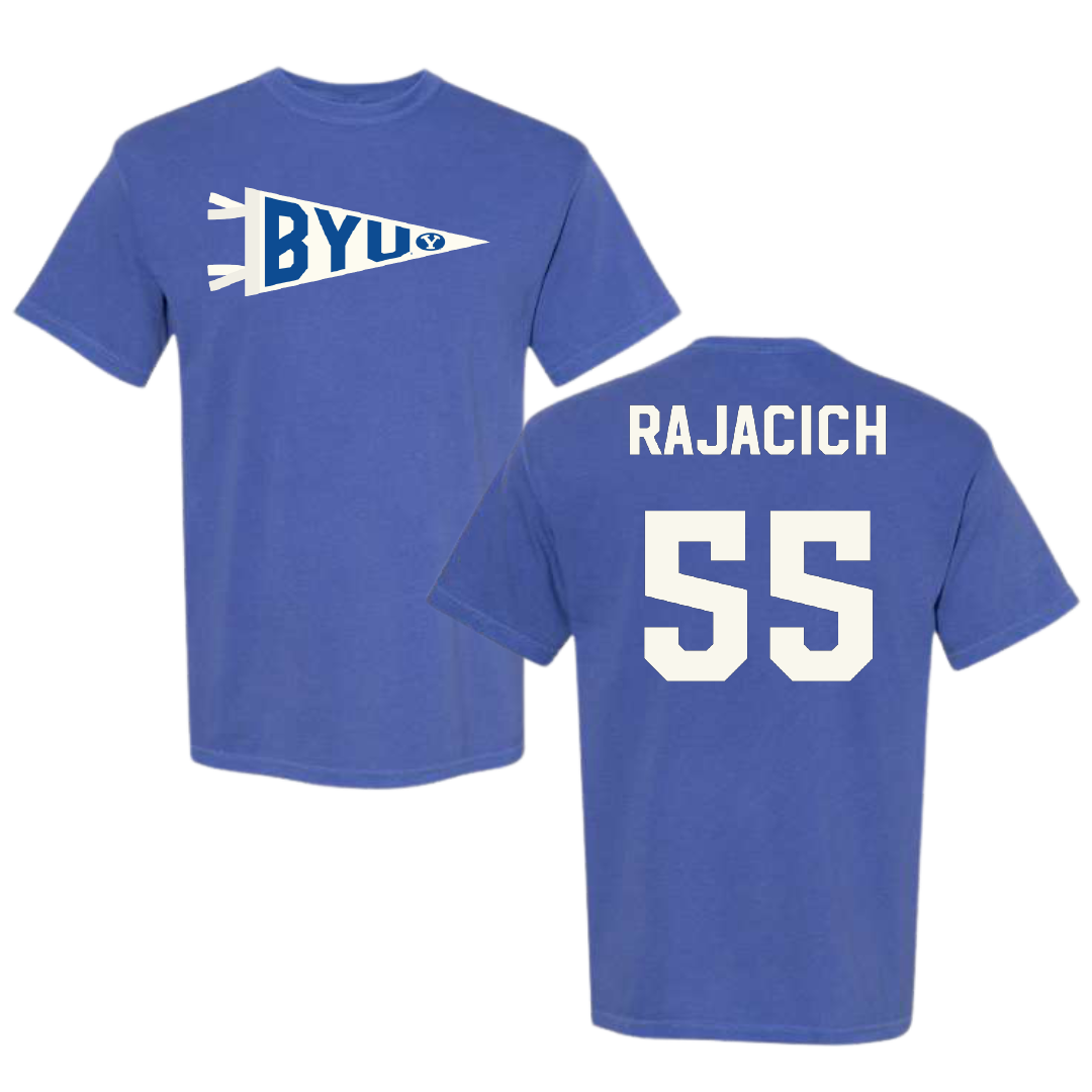 Brigham Young University Baseball Blue Pennant Comfort Colors Tee - #55 Seth Rajacich