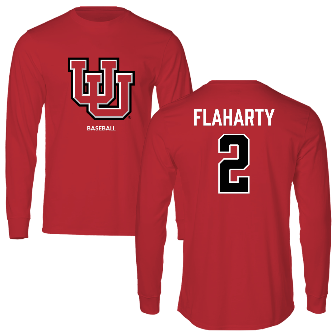 University of Utah Baseball Red Block Performance Long Sleeve - #2 Matt Flaharty