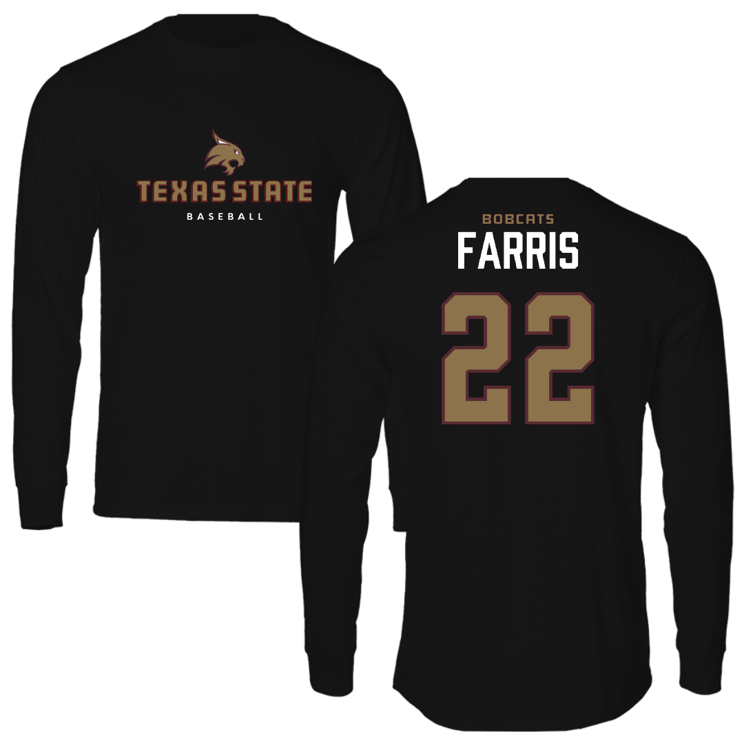 Texas State University Baseball Black Performance Long Sleeve - #22 Ethan Farris