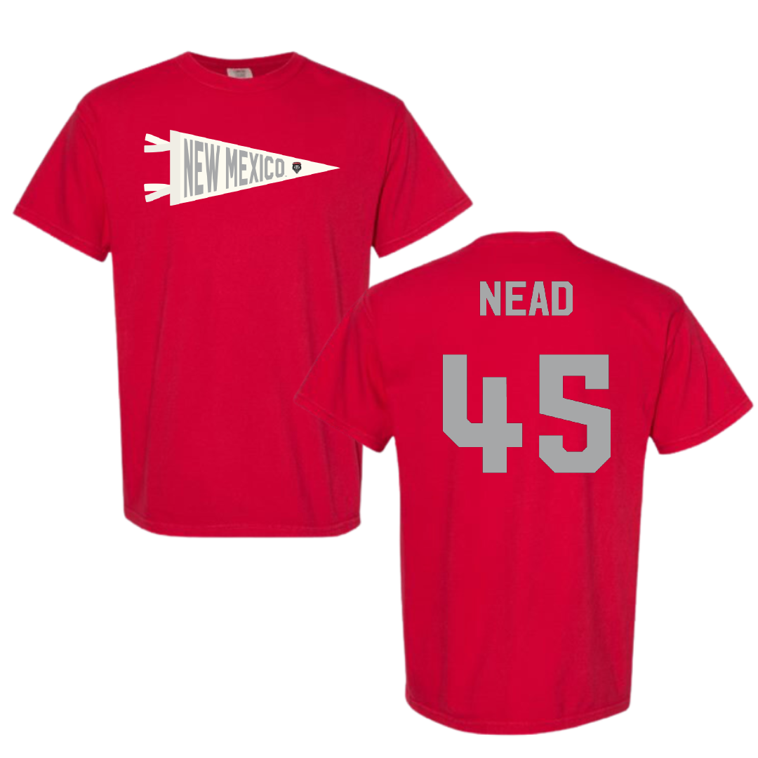University of New Mexico Football Red Pennant Comfort Colors Tee - #45 Keayen Nead