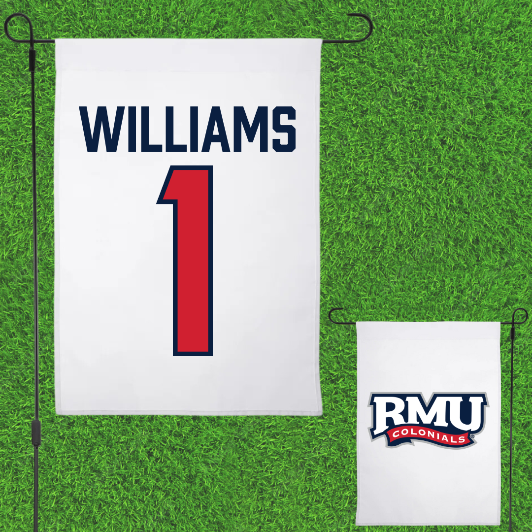 Robert Morris University Basketball White Garden Flag - #1 Justice Williams