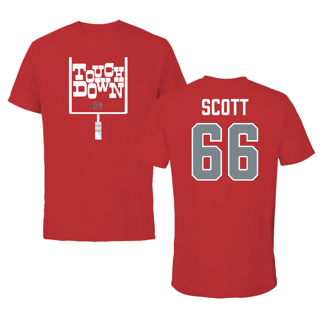 Nicholls State University Football Red Touchdown Tee - #66 Sameij Scott