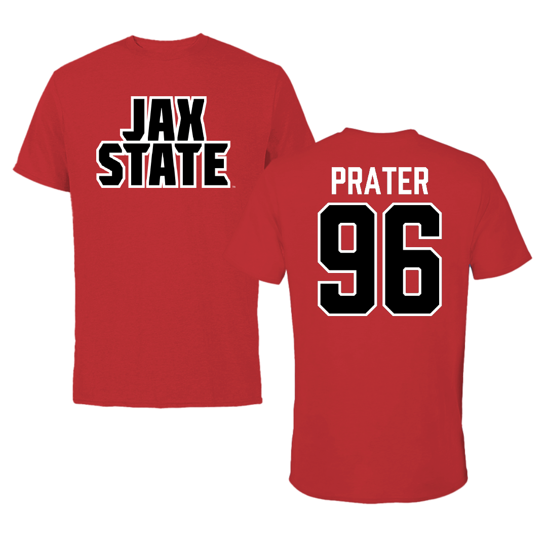 Jacksonville State University Football Red Tee - #96 Darrell Prater