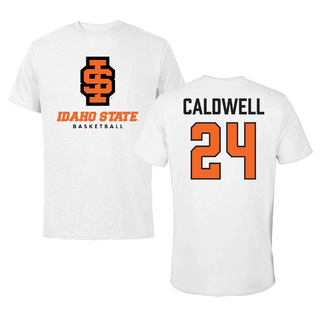 Idaho State University Basketball White Performance Tee - #24 Aspen Caldwell