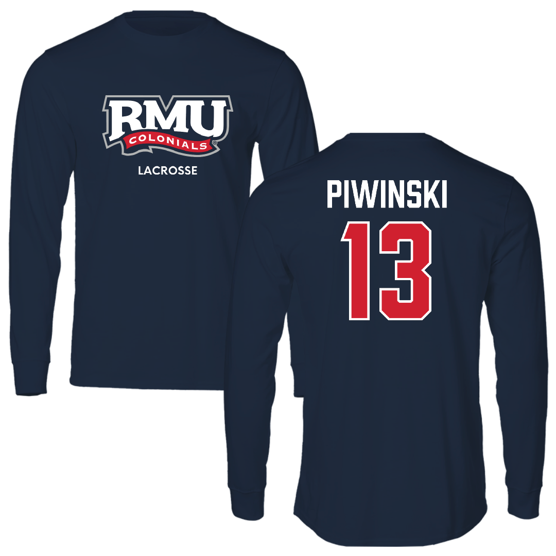 Robert Morris University Lacrosse (M) Navy RMU Performance Long Sleeve - #13 Parker Piwinski