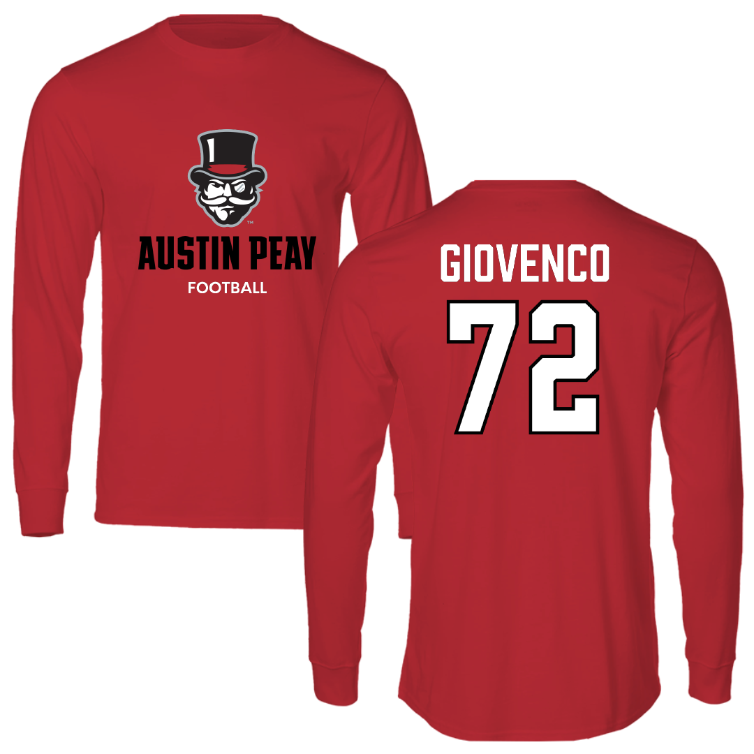 Austin Peay State University Football Red Mascot Long Sleeve - #72 Jaiden Giovenco