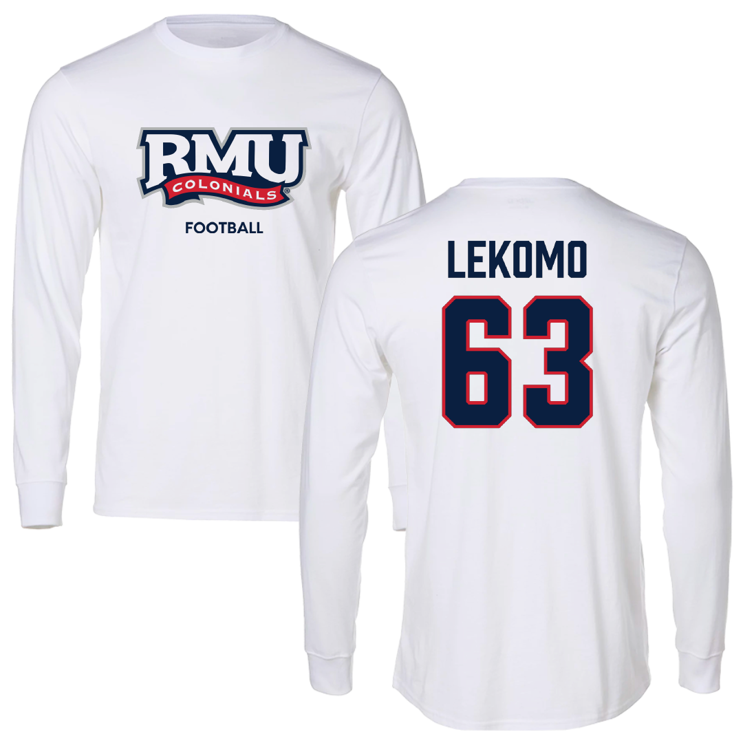Robert Morris University Football White Mascot Long Sleeve - #63 Yann Lekomo