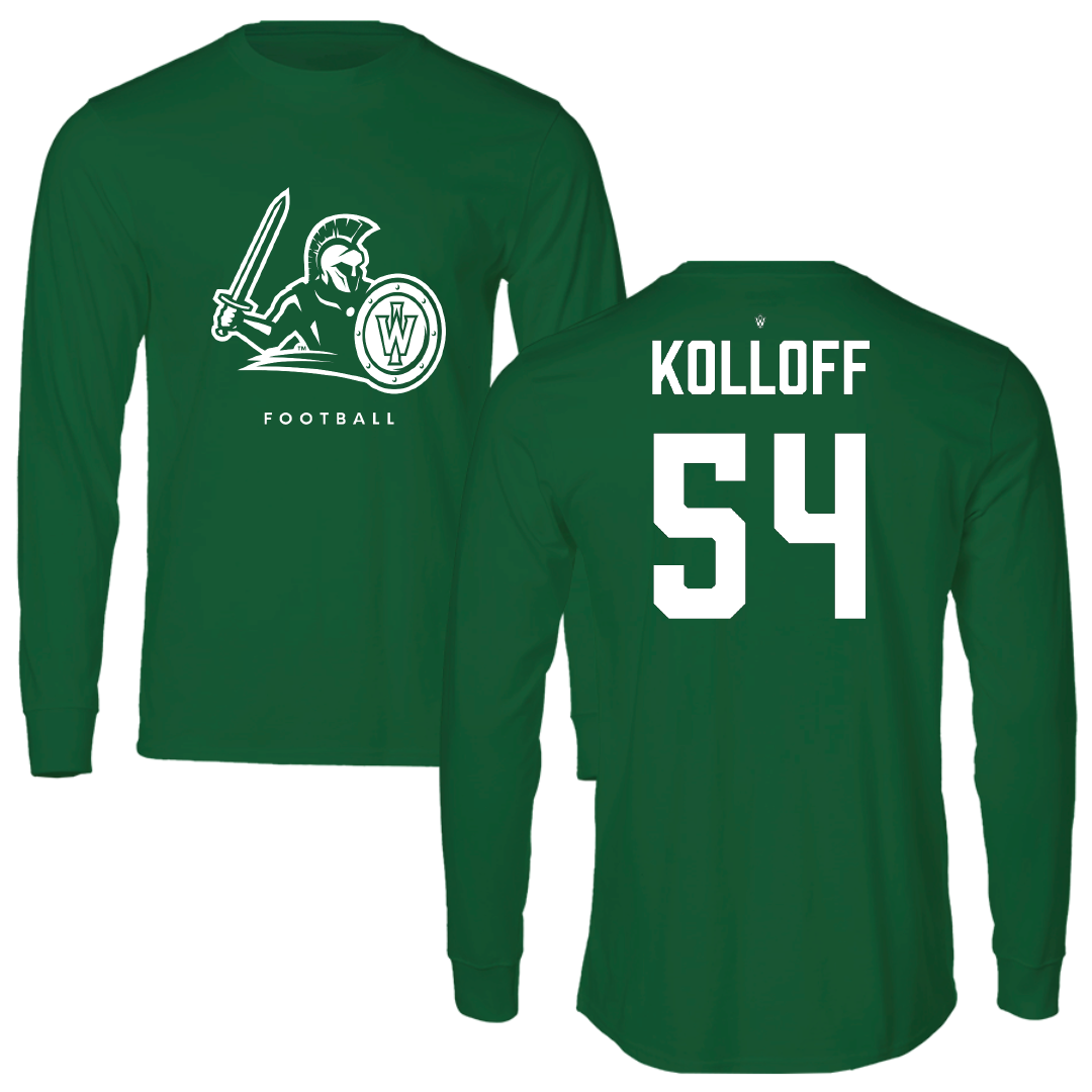 Illinois Wesleyan University Football Kelly Green Long Sleeve - #54 Ethan Kolloff