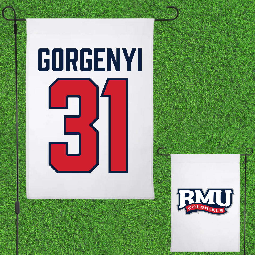 Robert Morris University Soccer White Garden Flag - #31 Kieran Gorgenyi