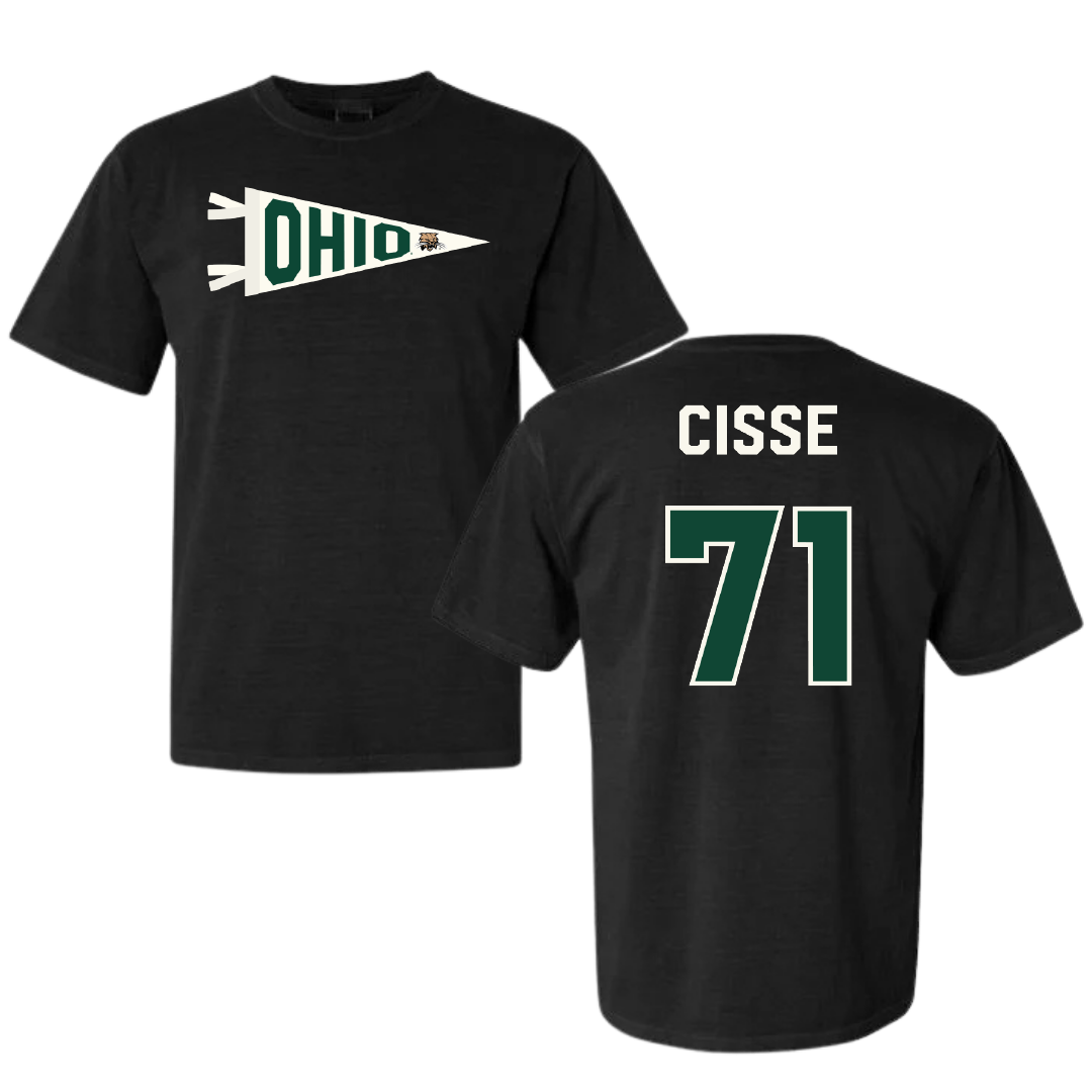 Ohio University Football Black Pennant Comfort Colors Tee - #71 Tigana Cisse