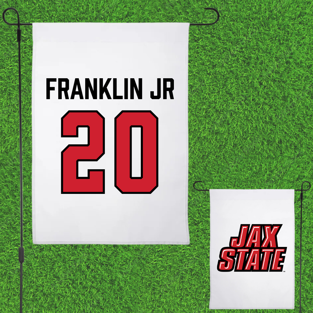 Jacksonville State University Football White Garden Flag - #20 Travis Franklin Jr
