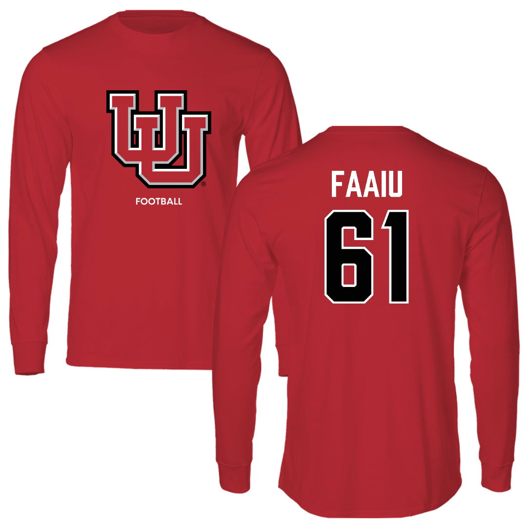 University of Utah Football Red Block Long Sleeve - #61 Kolinu'u Faaiu