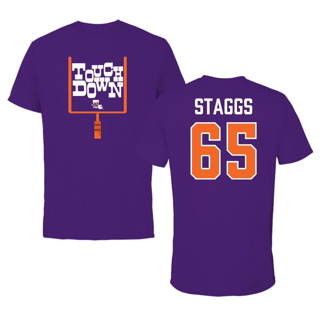 Northwestern State University Football Purple Touchdown Tee - #65 Brayden Staggs