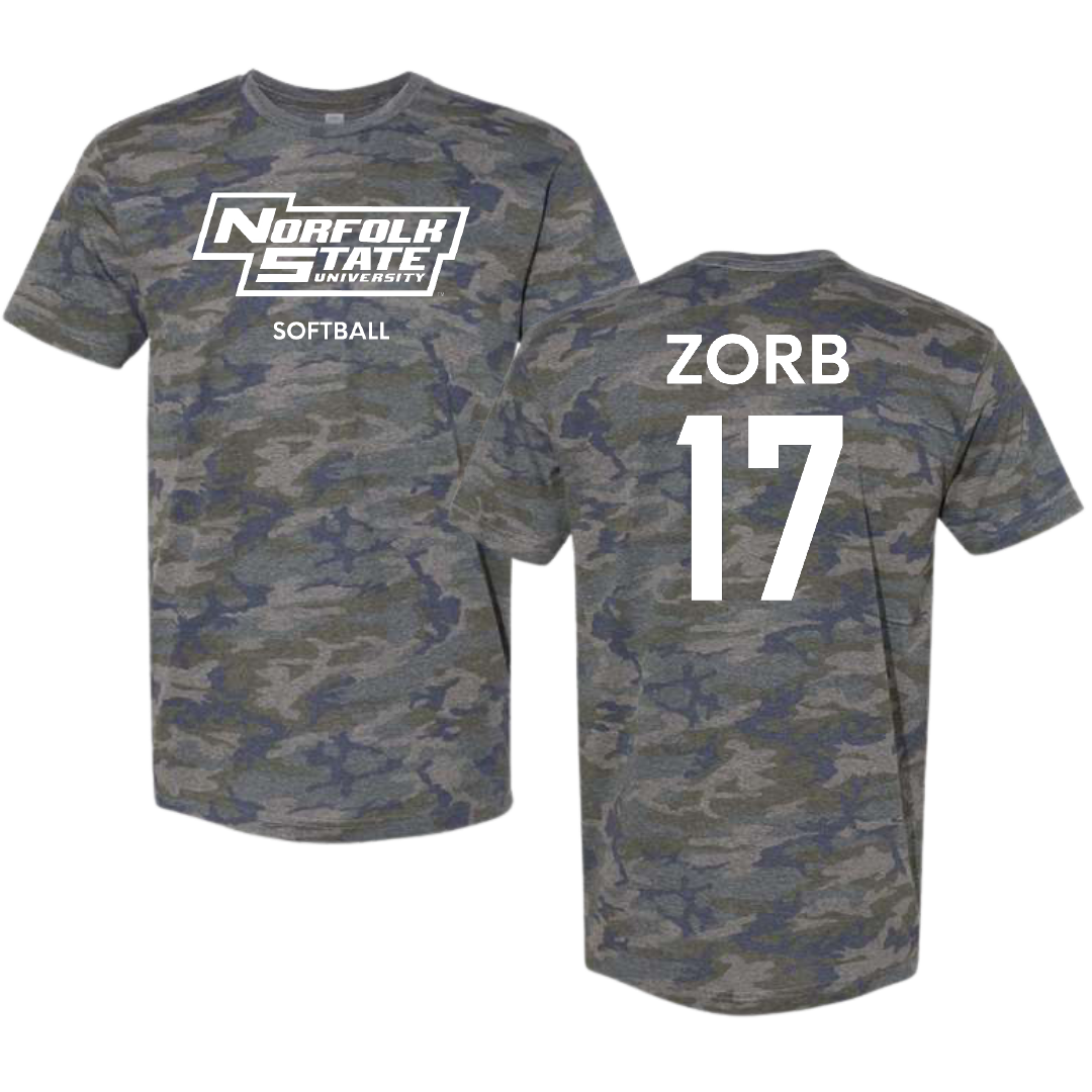 Norfolk State University Softball Vintage Camo Tee - #17 Lisa Zorb