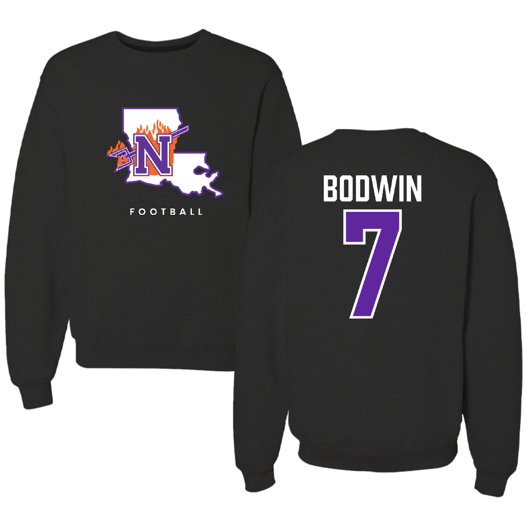 Northwestern State University Football Black Block Crewneck - #7 Jeremiah Bodwin