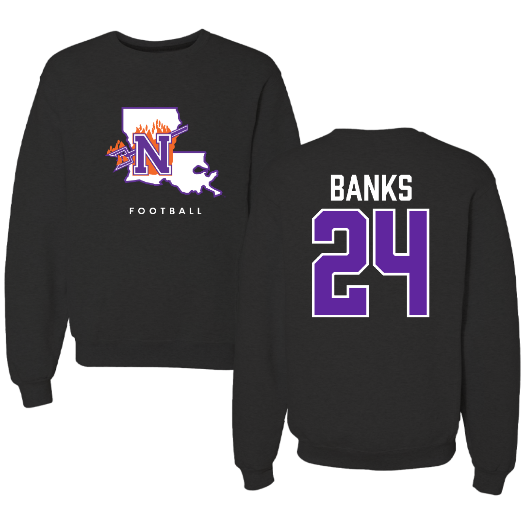 Northwestern State University Football Black Block Crewneck - #24 Brian Banks